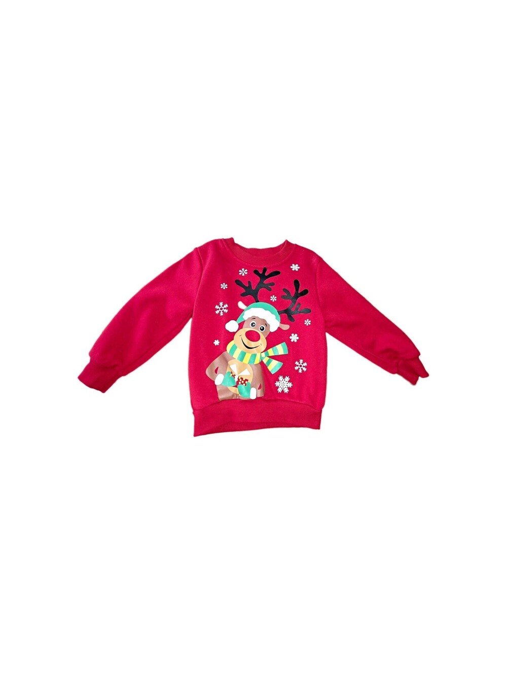 Boys 2T Fleece Crewneck Sweatshirt Pullover Red Christmas Reindeer Graphic